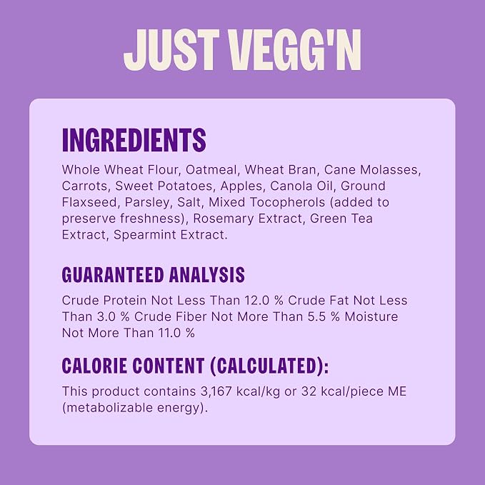 Wellness Old Mother Hubbard Classic Just Vegg'n Dog Biscuits, Natural Training Treats, Sweet Potato, Oats, Apple and Carrot Flavor, Mini Size, 20 oz Bag