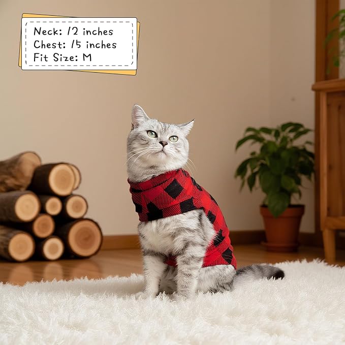 Cat Sweater Warm Fleece Pet Clothes for Cats Only | Soft Cat Vest Puppy Hoodie Coat, Fall Cold Winter Sweatshirt Pullover Clothing also for Small Dogs, Red Black S