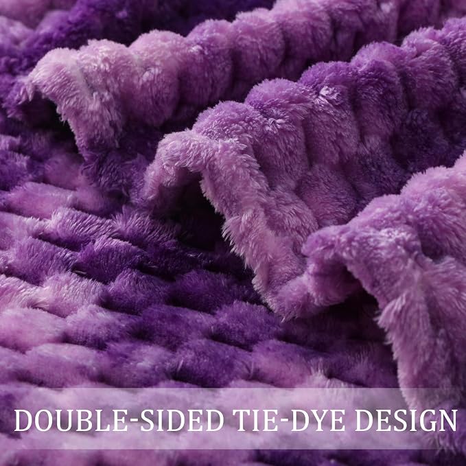 Exclusivo Mezcla Large 3D Fleece Throw Blanket for Couch, Tie-dye Purple | Extra Soft Fuzzy Plush Lightweight Throws, Cozy Fluffy Decorative Blankets for All Seasons, 50x70 Inches