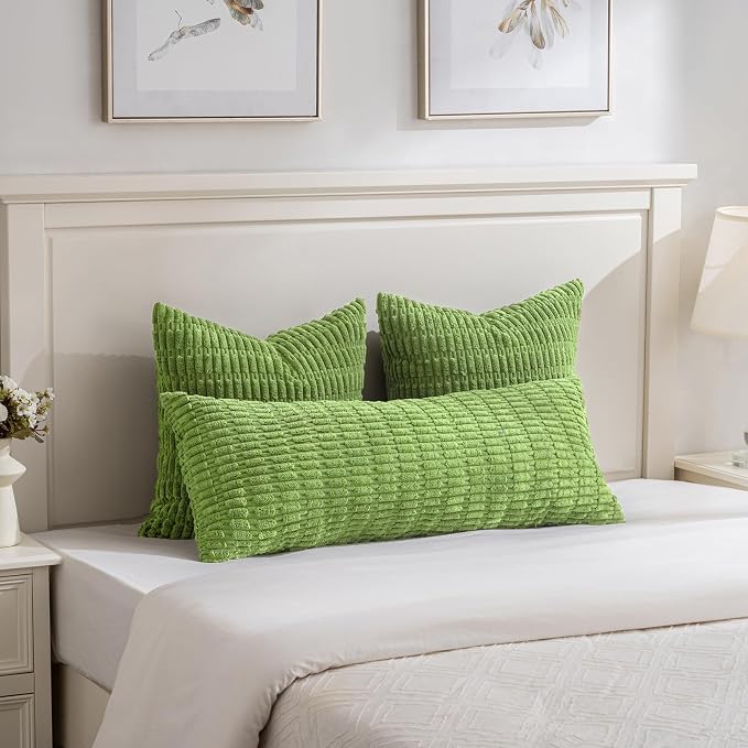 Fancy Homi Decorative Throw Pillow Covers for Bed Couch Bedroom Bench, Soft Corduroy Solid Pillow Case, Rustic Farmhouse Boho Room Decor,36" x 14" (Pack of 1),Lime Green