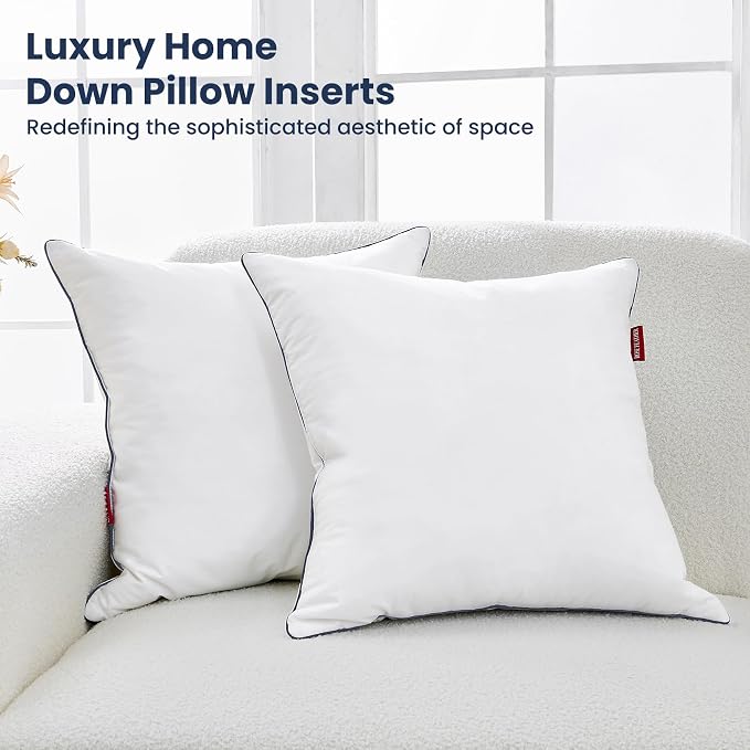 Down Pillow Inserts 20x20, Set of 2, 100% Goose Down Feather Throw Pillows Inserts, Triple-Layer Downproof, Decorative Pillow Insert with Soft Cotton Cover for Couch Sofa Bed Living Room