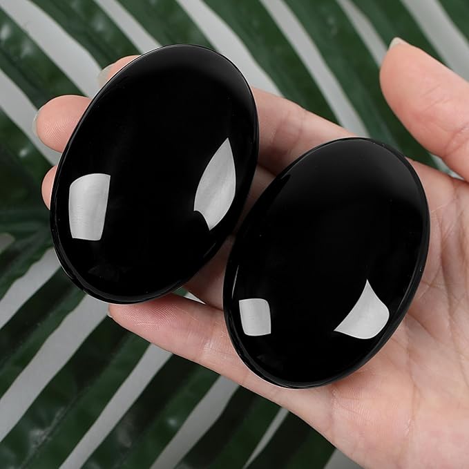 ZHIYUXI 2.4" Black Obsidian Crystals Stone Healing Crystals Gemstones and Crystals Decor Worry Stone Energy Balancing Therapy Polished Stones Palm Stone Room Decor Mediation Gifts 1PC