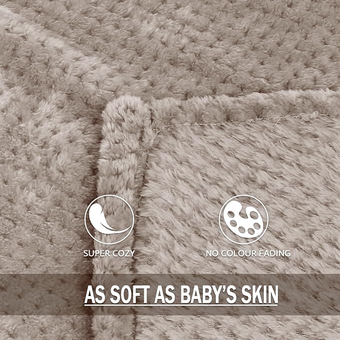 Exclusivo Mezcla Soft Waffle Fleece Bed Blanket Twin XL Size, Tan | Lightweight Plush Blanket for Bed, Couch, Sofa, Cozy Fluffy Design for Bedroom, Guest Room, All Season, 90x66 Inches