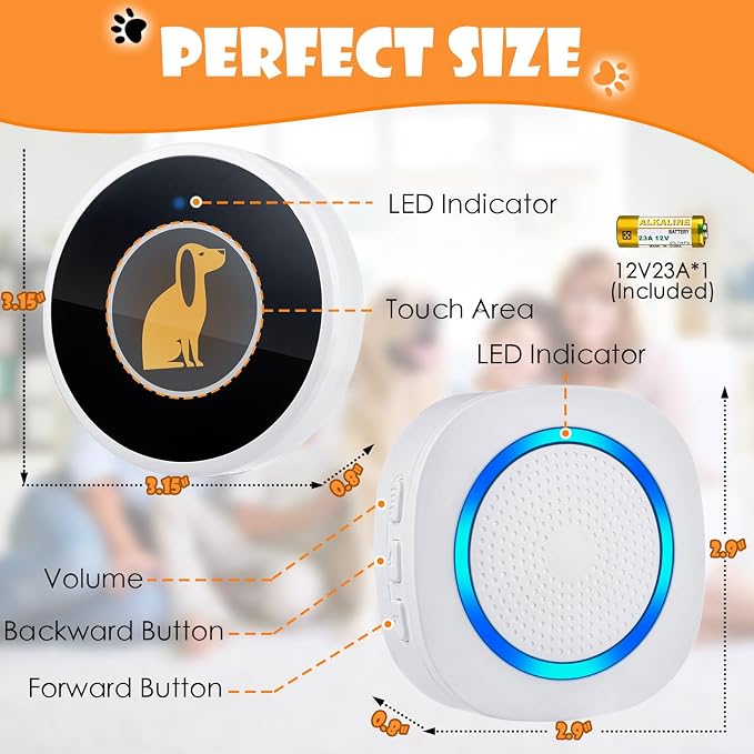 Smart Dog Door Bell Wireless Puppy DoorBell for Potty Training, Dog Bells to go Outside, IP55 Waterproof Bells for Dogs to Ring to go Potty (5 Receivers+5 Buttons)