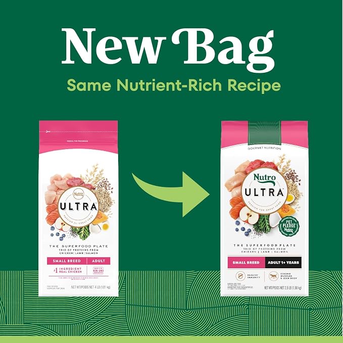 Nutro Ultra Small Breed Adult Dry Dog Food, Chicken, Lamb & Salmon, 3.5 lb | High-protein trio, Non-GMO, no corn, wheat, soy, 14 superfoods blend, Omega 3 & 6 fatty acids, essential antioxidants