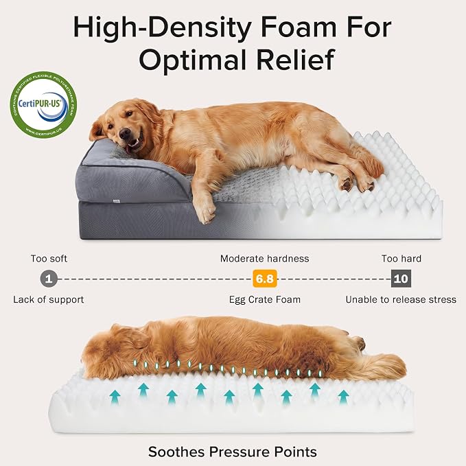 Jumbo Orthopedic Dog Bed for Extra Large Dogs, Waterproof, Egg-Crate Foam Dog Couch Bed with Washable Removable Cover, Waterproof Lining and Nonskid Bottom