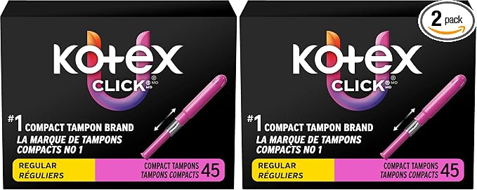 U by Kotex Tampons, Click Compact, Regular Absorbency, Unscented, 45 Count (Pack of 2)