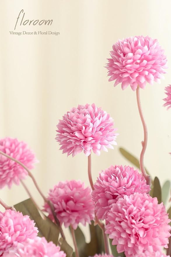 5pcs Fuchsia Pink Faux Silk Mums Artificial Flowers, Bulk Fake Small Mini Chrysanthemums with Stems for DIY Wedding Centerpieces Floral Arrangements Vase Fillers Home Decorations