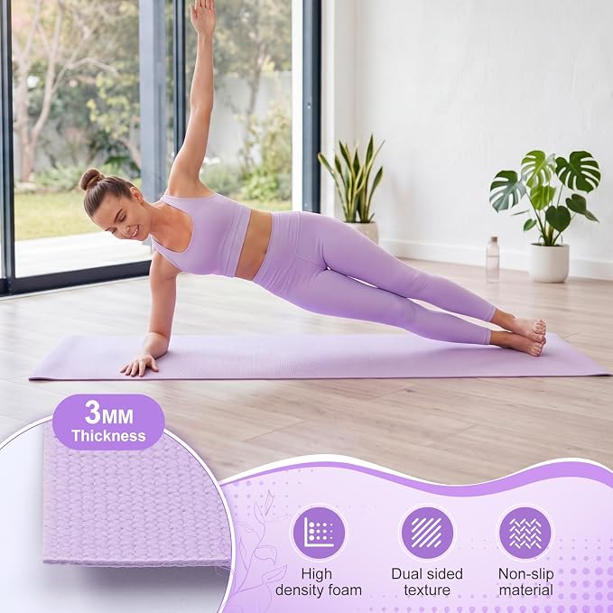 3 mm Thin Yoga Mats Bulk, Lightweight PVC Exercise Mats Non Slip Workout Fitness Pads for Yoga Pilates Stretching Classes Gym Home Studio, Easy to Clean