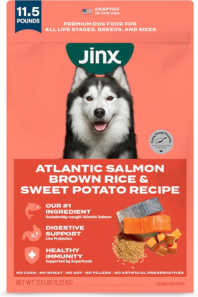 Jinx Dry Dog Food - Real Salmon, Brown Rice & Sweet Potato, 11.5lb | Premium Kibble for Digestive Support & Healthy Immunity - No Fillers, All Lifestages (Puppy, Adult & Senior), Breeds & Sizes