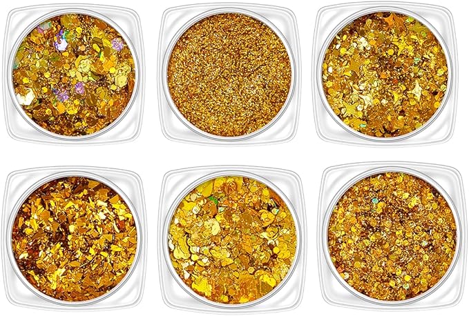 Gold Body Glitter Face Glitter Red Hair Glitter Gel Festival Face Paint Rave Makeup Glitter Christmas & Halloween & Valentines Face Gems 6 Shapes Fine Chunky Glitter Gel for Women Girls