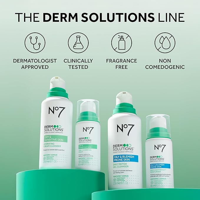 No7 Derm Solutions Hydrating Facial Cleanser - Gentle Cream Face Wash Formulated with Ceramides, Niacinamide & Adaptogens to Help Maintain Skin's Moisture Barrier - For Dry & Sensitive Skin (16 Fl Oz)