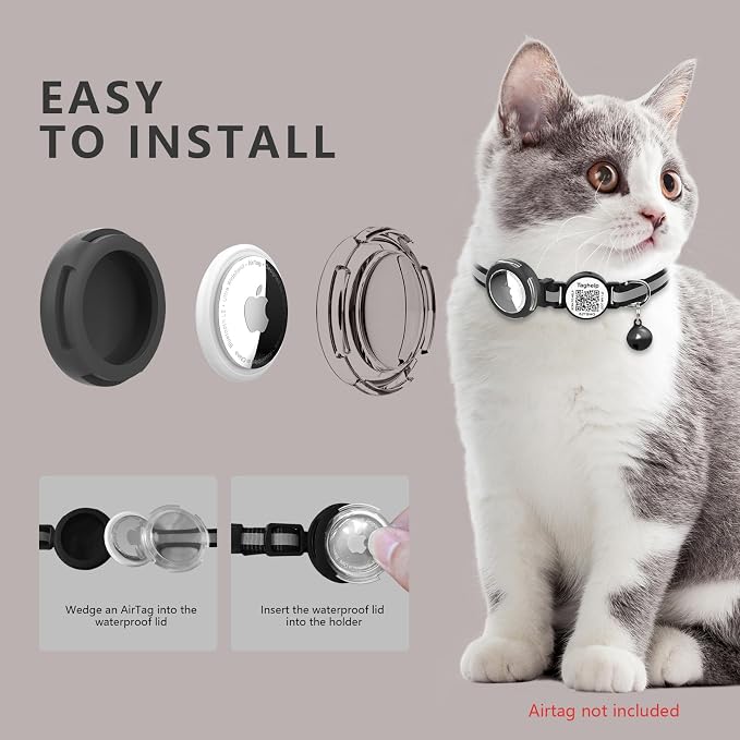Waterproof Breakaway Cat Collar with AirTag Holder & Smart QR ID Tag - Reflective Safety Tracker Collar for Cats, Kittens, Puppies-Compatible with Apple AirTag, GPS Tracking for Girl&Boy Pets (Pink)