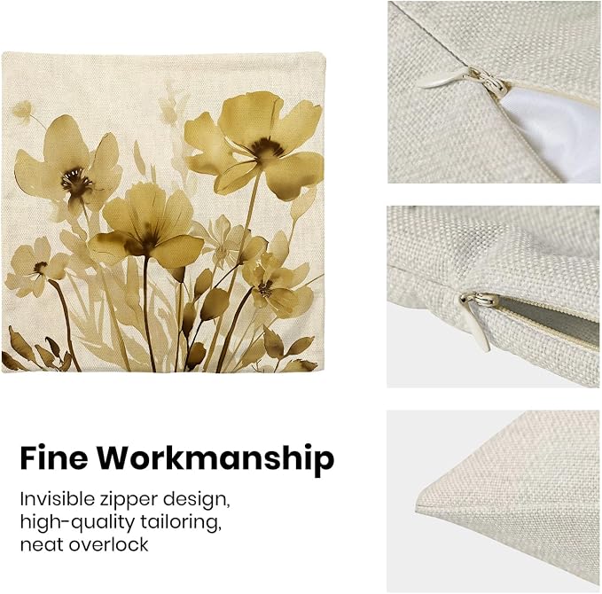 Spring Floral Pillow Covers 18x18 Inches Set of 2,Yellow Floral Throw Pillow Covers Outdoor Summer Flower Decoration Pillowcase Farmhouse Decorative Square Decor Cushion Cover for Couch Sofa