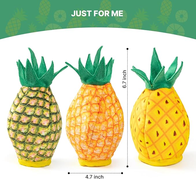 No Stuffing 3pc Squeaky Dog Toys 2 in 1 Interactive Plush Dog Toy Pineapple Shaped Rip&Reveal Toy for Boredom- Perfect for Chew&Fetch Play