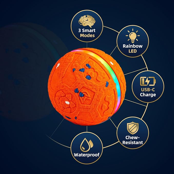 Interactive Dog Ball Toy[Newly Upgraded], 3 Modes, Sound & Vibration, USB-C