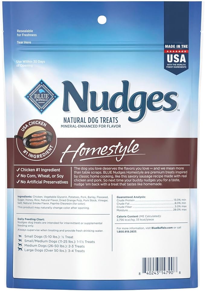 Blue Buffalo Nudges Homestyle Chicken & Pork Dog Treats, 12 oz | Real Chicken First, Generous Chewy Cuts, No Chicken By-Product, Corn, Wheat, or Soy