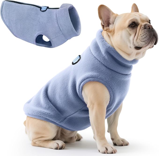 Idepet Dog Fleece Vest Sweater Zip Up Warm Pullover Dogs Jacket with D-Ring Leash Winter Cold Weater Coat Pet Sweatershirt Clothes Hoodie for Small Medium Dogs Boy Girl(Sky Blue,L)