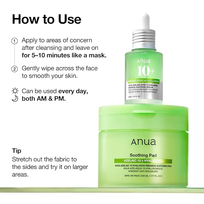 Anua Azelaic Acid Redness Soothing Prep & Boost Duo, Soothing & Calming Synergy, Spot care with Mini Sheet mask for Day & Night Routine, Korean skincare set