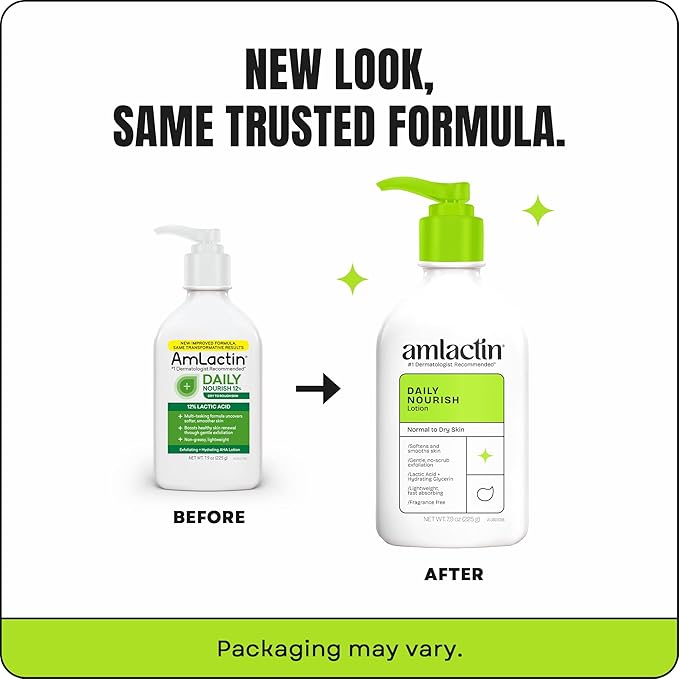 AmLactin Daily Moisturizing Lotion for Dry Skin, 7.9 oz Pump Bottles (Twin Pack), 2-in-1 Moisturizer Body Lotion with 12% Lactic Acid, Dermatologist-Recommended (Packaging May Vary)