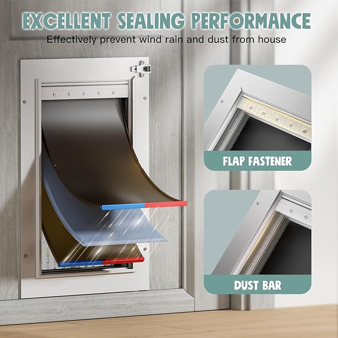 3-Flap Medium Dog Door for Door, All Aluminum Doggy Door for Exterior | Insulated Flap, Thermal Insulation, Energy Efficient, Durable Rust Resistant, Closing Panel, Safety Locks, Pets Up to 45lb
