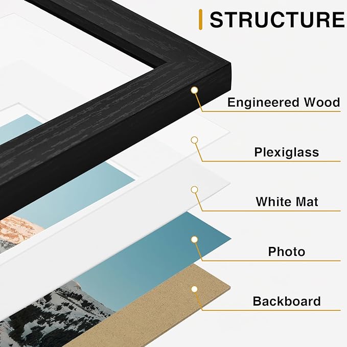 Vittanly 15 Pack Gallery Wall Frame Set, Black, Walnut Brown, White | Picture Frames Collage Wall Decor: 3pcs 8x10, 6pcs 5x7, 6pcs 4x6. Picture Frame Set for Wall or Tabletop Display