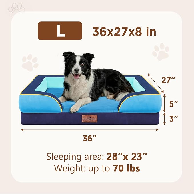 Comfort Expression Orthopedic Dog Beds for Large Sized Dog with Bolster | Waterproof Dog Couch Bed with Washable Cover & Non-Slip Bottom, Supportive Egg Crate Foam Large Pet Bed, 36x27 Inch