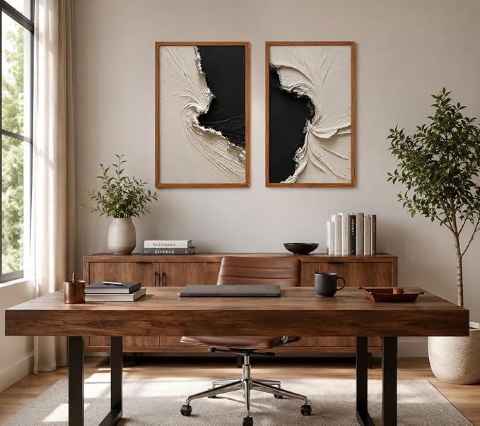 3Pcs Wood Framed Luxury Abstract Canvas Wall Art Textured Relief Painting Prints Modern Neutral Poster Picture Gallery Wall Decor Artwork Print Living Room Bedroom 16x24 Inch Ready to Hang