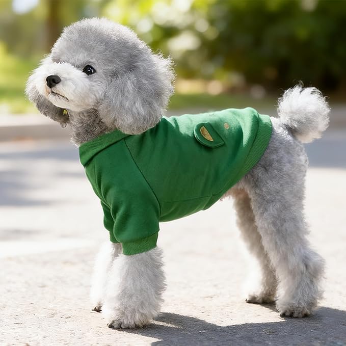 Green Cute Dog Sweater Soft Winter Clothes for Small Dogs, XS | Classic Green Knit Pullover, Fall Winter Outfit, Elastic Cuffs, Holiday Party Matching, Machine Washable Sweatshirt for Pets