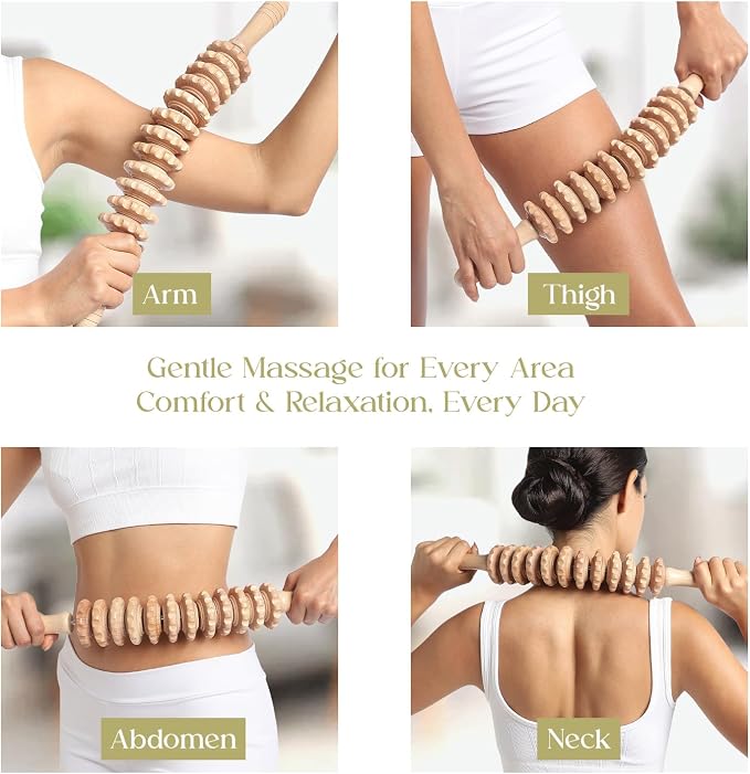 Wood Therapy Massage Tools, Lymphatic Drainage Curved Roller Stick, Neck Massager, Foam Roller, Back Scratcher, Rope Massage Kit, Back Massager for Relaxation