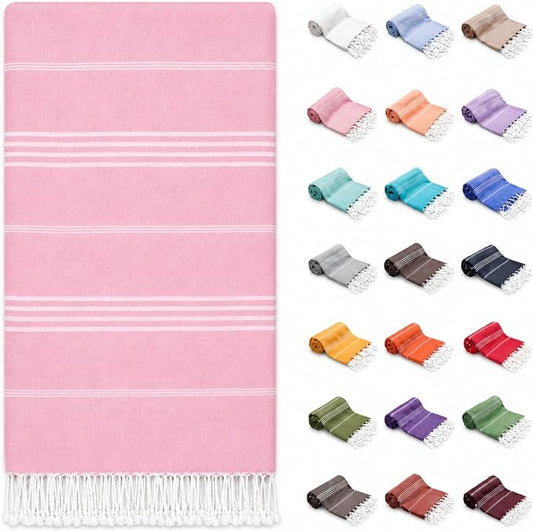PARK&OZ Turkish Beach Towel – Oversized 100 Percent Cotton Quick Dry Absorbent Sand Free Blanket 72x40 XL Lightweight Pool Towel for Adults Women Men Sand Resistant Perfect for Travel (Baby Pink)
