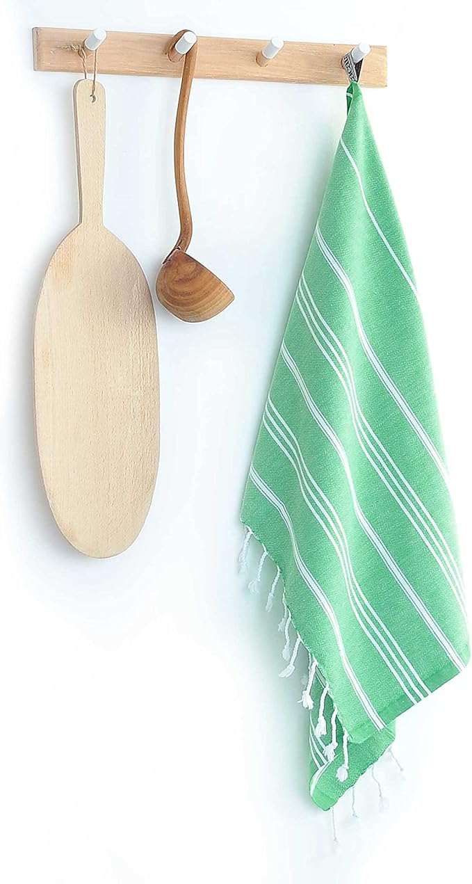 Cacala 100% Turkish Cotton Kitchen Tea Towels, Highly Absorbent Luxury Soft Quick Drying Dish Towel with Hanging Loop for Gym, Yoga, Bath, Sports, Cleaning and Kitchen (23 x 36), Green