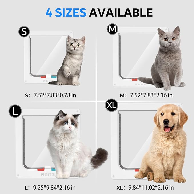 Extra Large Cat Door, Pet Door for Dog or Cat, 4 Switch Modes Locking Cat Door Interior Door Suitable for Window and Wall (White)
