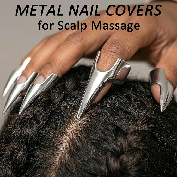 10 Pack Metal Back Scratcher Claw Rings for Women & Men – Silver Finger Nail Covers for Massage, Pet Scratching, Hair Parting, Cosplay, Stress Relief, Tickler Tools, Durable & Comfortable