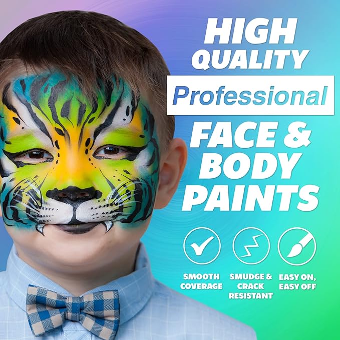 Kraze FX Basic Party Professional Face Paint Palette (12 x 10 gm) - Water Activated, Hypoallergenic, Safe, Non Toxic Body Paint Makeup Cosplay SFX Halloween Face Painting Kit for Kids Adults