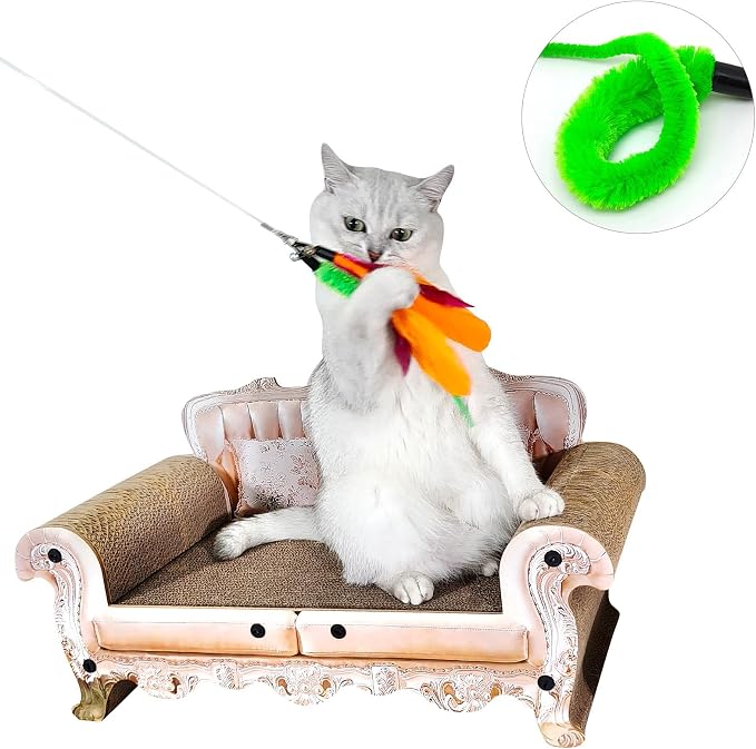 miwoowim 2PCS Retractable Cat Teaser Wands & 9PCS Feather Refills Toy Set | Dual-size telescopic rods (50" & 38"), da bird feather attachments with bells replacement,interactive fishing pole toys