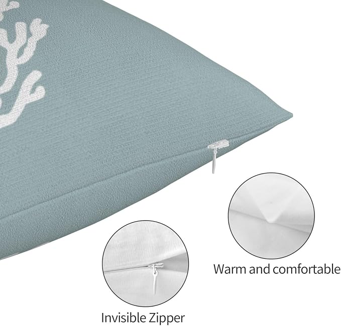 Coastal Pillow Covers 12x20 Set of 2 Blue Coral Starfish Throw Pillows Nautical Ocean Decorations Summer Linen Beach Pillowcase Outdoor Decor Farmhouse Lumbar Cushion Case for Home Living Room