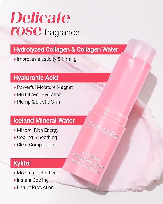 THESAEM Iceland Eye Stick Bundle - 3 Pack (Collagen + Peptide + Hydrating) 0.38 oz Each - Complete Under Eye Treatment for Dark Circles, Puffiness & Wrinkles - Anti-Aging Cooling Balm with Niacinamide