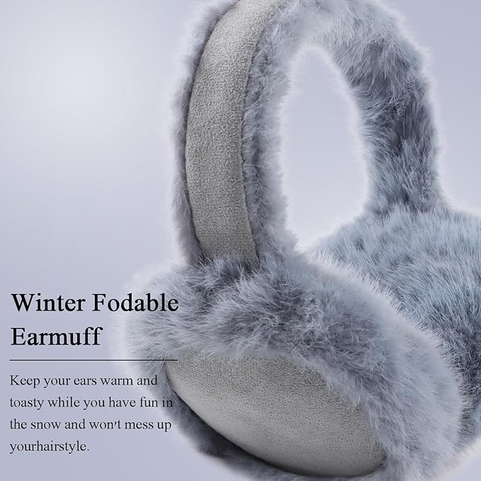 Zsedrut Winter Women Earmuff Foldable Ear Warmer Fluffy Ear Cover Warm Outdoor