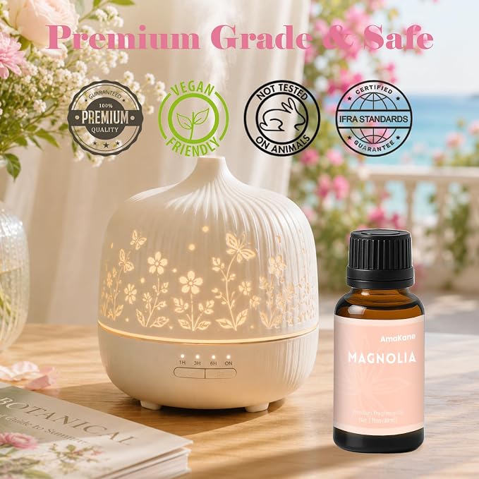 AmaKane Magnolia Essential Oil for Diffusers for Home, Floral Fragrance Oil for Candle Making, Premium Magnolia Aromatherapy Oil, DIY Soap Making Scents, 30ml