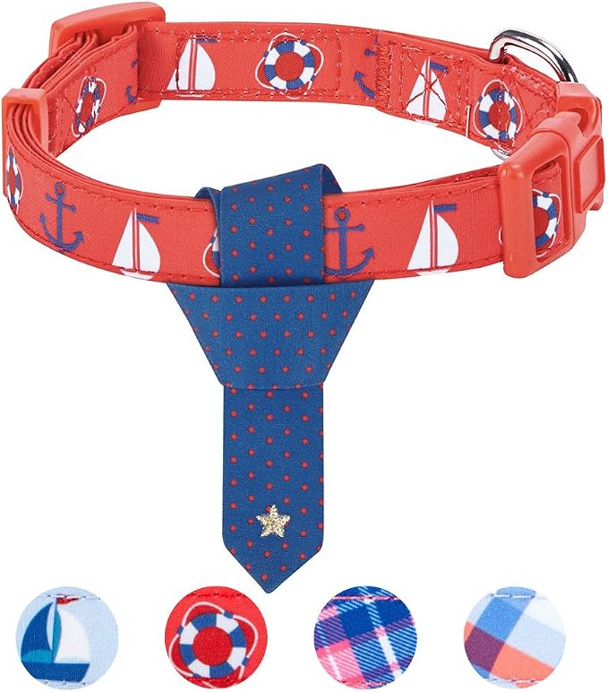 Blueberry Pet 4 Patterns Cardinal Red Nautical Sailboat Designer Adjustable Tie Dog Collar, Medium, Neck 14.5"-20"