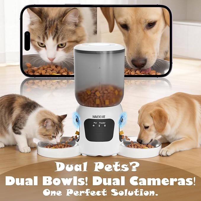 Automatic Cat Feeder for 2 Cats, 6L Smart Pet Dispenser with Camera | Dual Bowl Design, 1080P HD Night Vision, 2-Way Audio, App Control 2.4G/5G WiFi, Timed Meal Dispenser for Multiple Cats & Dogs