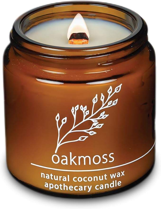 Hemlock Park Oakmoss Apothecary Hand-Poured Scented Candle | Crackling Wood Wick, Botanical Fragrance & Coconut Wax | Up to 40 Hour Burn Time | 4 oz