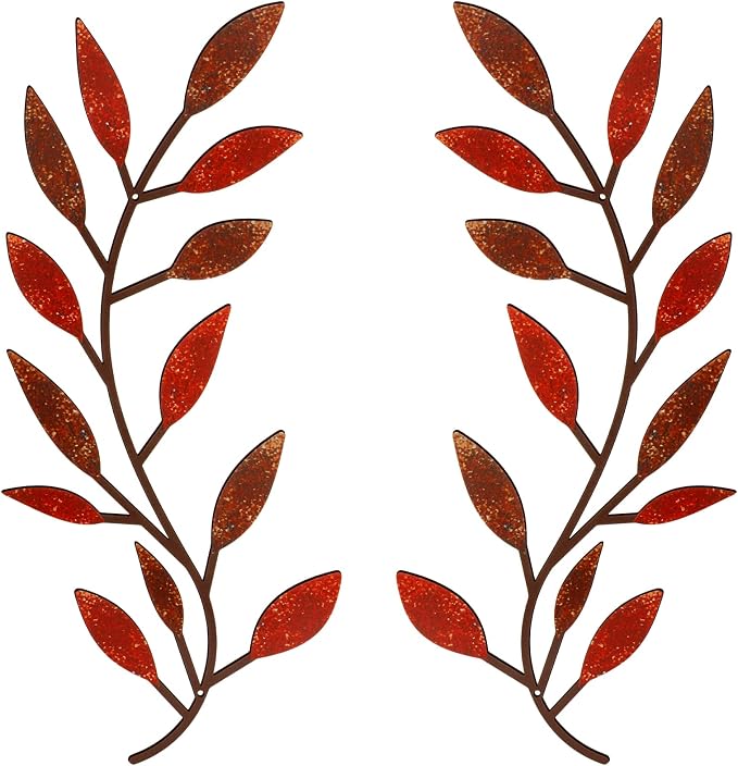 Zhengmy 2 Pcs Metal Leaf Wall Art Vine Branch Decor,Autumn Color | Olive Branch Metal Decor for Living Room Hallway, Symmetrical Leaf Pair for Doorway Entryway, Lightweight Hanging Art Design