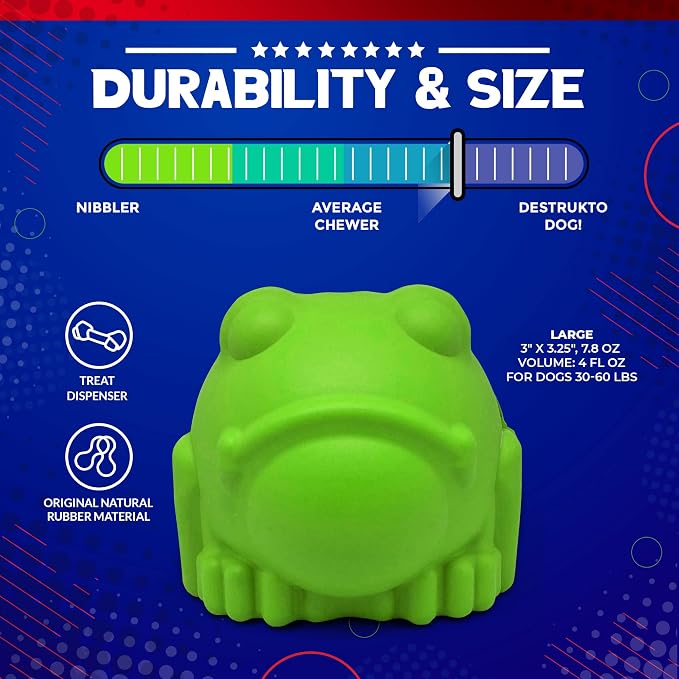SodaPup MuttsKickButt Bullfrog – Durable Dog Treat Dispenser & Chew Toy Made in USA from Non-Toxic, Pet Safe, Food Safe Natural Rubber for Mental Stimulation, Problem Chewing, Calming Nerves & More