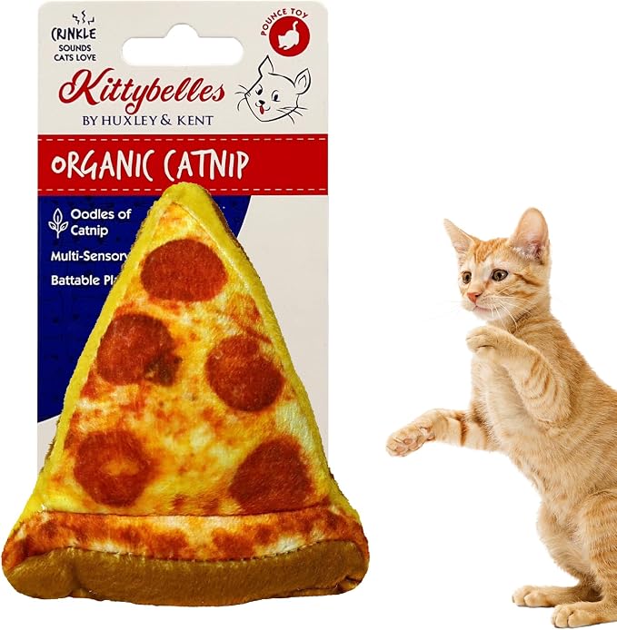 Huxley & Kent Plush Cat Toy - Interactive Catnip Toy for Cats & Kittens - Soft with Crinkle & Catnip - Fun Indoor Play - Pizza