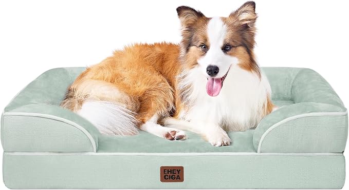 EHEYCIGA Orthopedic Large Dog Bed, Waterproof Memory Foam, Non-Slip Bottom, Sage Green, 41"L x 27"W x 6.5"Th | Non-Slip Bottom and Egg-Crate Memory Foam XL Dog Couch Bed with Washable Removable Cover, Sage Green, 41Inch