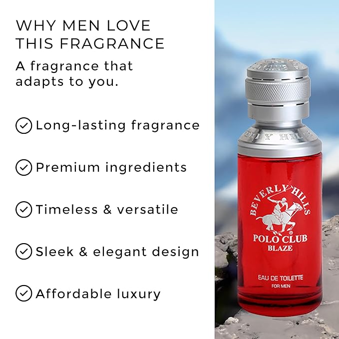 Beverly Hills Polo Club BLAZE - Cologne for Men with Notes of Cedar & Basil - Fresh & Classy Fragrance Scent - Eau De Toilette Spray 3.40fl.oz / 100ml