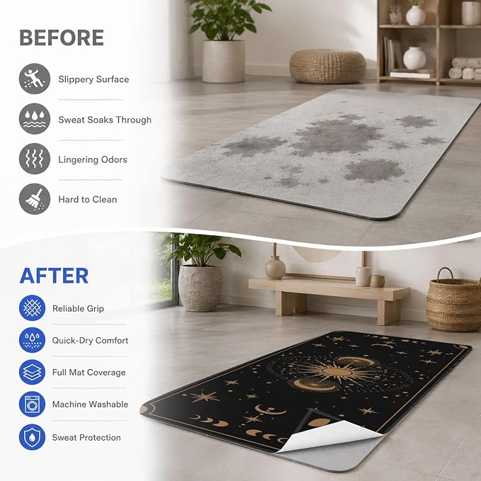 Yoga Mat Towel, Hot Yoga Non Slip with 4 Corner Pockets, 70 x 26 in | Soft Absorbent Microfiber With Four Corner Pockets, Fits Over Yoga Mats For Hot Yoga, Pilates, Gym, And Travel