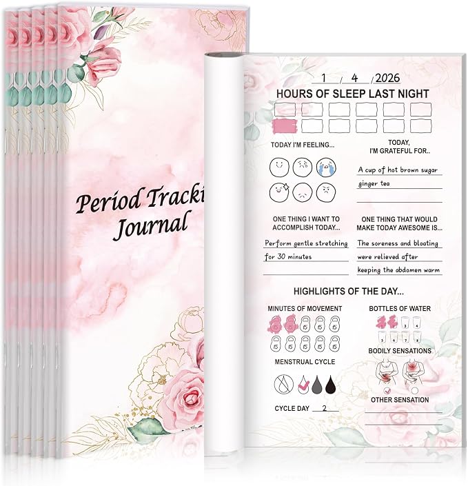 6 Pack Period Tracker Journal for Girls 6.5x3.5 Inch Period Tracking Notebook First Period Starter Kit Funny Daily Menstrual Cycle Tracker Gifts for Girls Teens Feminine Care 80GSM